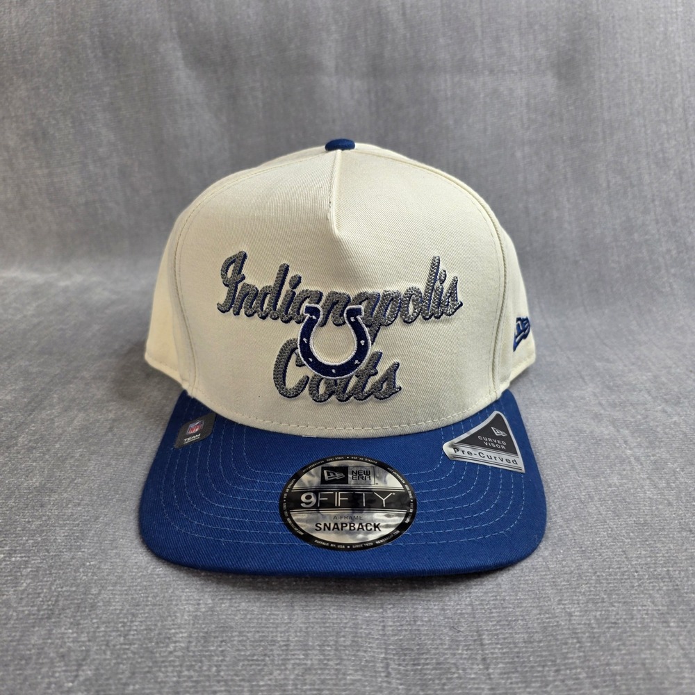 New Era Indianapolis Colts NFL Hat Mens OSFM Cream Blue‎ NEW 9FIFTY Chainstitch